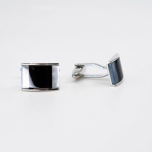 Rectangular Mother of Pearl & Onyx  Rhodium Plated Cufflinks