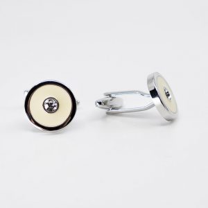 Rhodium Plated Round Cufflinks with Centre Crystal